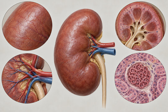 Human Kidney Anatomy with Histology and Vascular Details