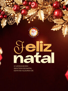Banner Feliz Natal Dourado Post Card Insta Template Banner
