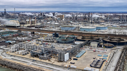 Fototapeta premium Industrial petroleum refinery producing energy and fuel