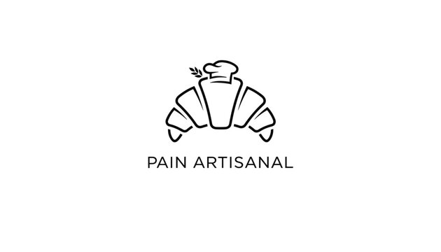 Elegant logo design for Pain Artisanal showing a minimalist outline of a delicious croissant topped with a white chef hat.