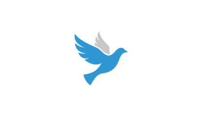 Obraz premium Flying blue dove with silver wings illustration isolated on white background representing peace, hope and freedom.