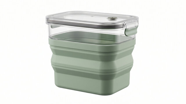 Collapsible silicone food storage container with airtight lid, sage green expandable lunch box, reusable vacuum sealed kitchen canister