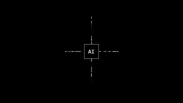 Abstract AI graphic animation with glowing central text box and tech lines