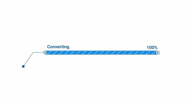 Minimal blue converting progress bar animation with a clean horizontal interface design, loading indicator, and transparent alpha channel background.