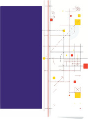 Obraz premium Minimalist Geometric Composition with Deep Purple Block and Intricate Technical Lines for Modern Artistic Design Projects