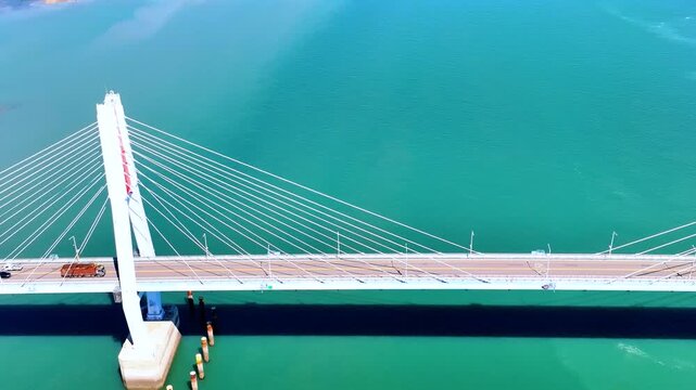  4K drone multi-angle shots of a sea bridge connecting islands