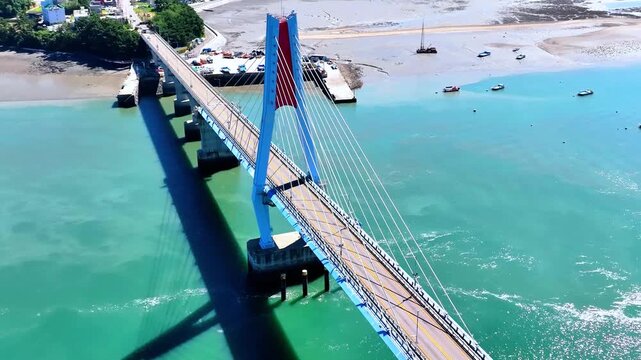  4K drone multi-angle shots of a sea bridge connecting islands