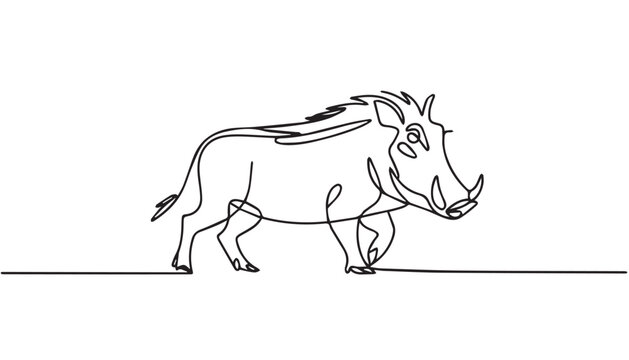 Continuous one single minimal line drawing of a Warthog