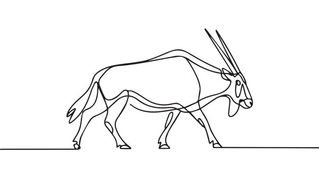 Continuous one single minimal line drawing of a Oryx