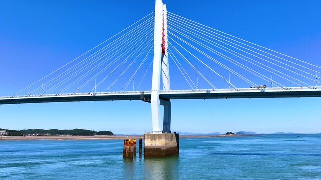  4K drone multi-angle shots of a sea bridge connecting islands