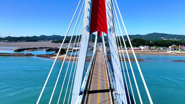  4K drone multi-angle shots of a sea bridge connecting islands