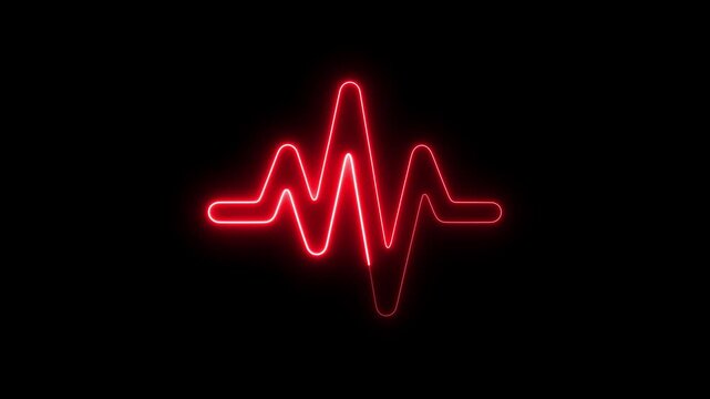 Red neon heartbeat ekg pulse line animation on black background, medical