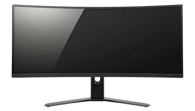 Transparent PNG available
Black widescreen computer monitor with slim bezels and adjustable metal stand isolated on transparent png.