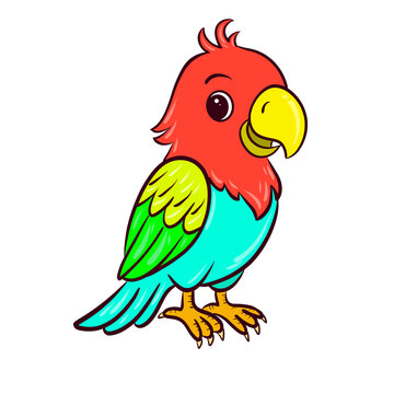 Cute Cartoon Colorful Parrot Character Illustration Bird Mascot Icon