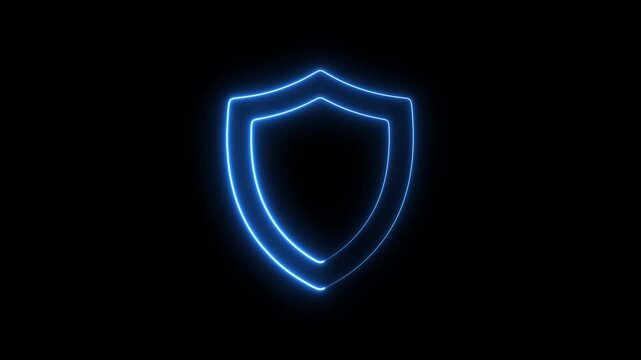 Glowing blue neon shield animation, cybersecurity and data protection concept, digital security symbol