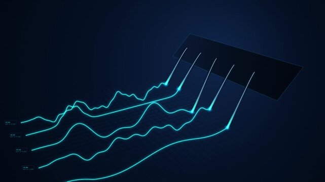 Abstract futuristic digital technology concept with glowing cyan wave lines and data streams