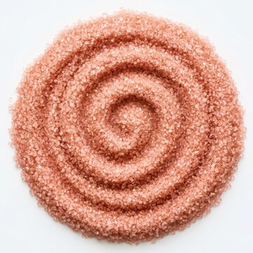 Spiral pattern of pink himalayan salt crystals isolated on white background