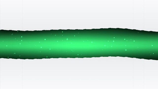 Abstract green glowing paper rip banner with particles and light effects
