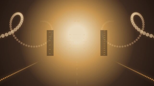 Digital flight instrumentation hud overlay with glowing light navigation indicators