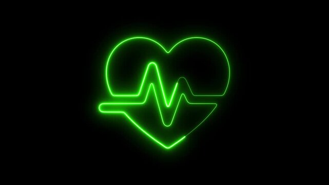Neon green heartbeat ekg pulse line animation on black background, for medical and, health technology heart rate