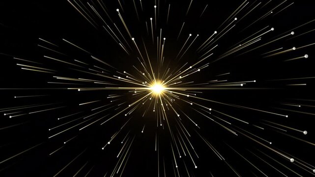 Abstract golden starburst explosion with radiating light rays visual effect of a bright sunburst or star with traveling