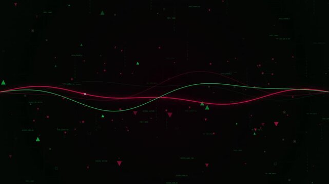 Abstract digital data stream with fluctuating red and green trend lines on a dark background finance chart graph analysis