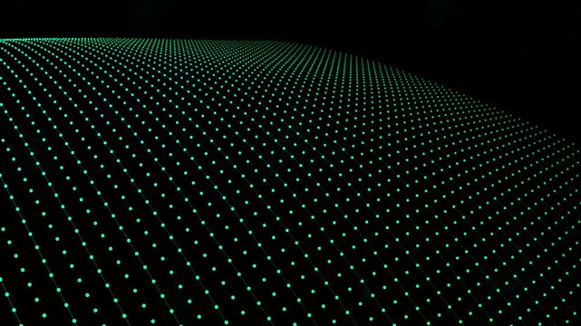 Abstract background featuring a wide perspective grid of glowing teal dots on a black surface technology pattern light dark