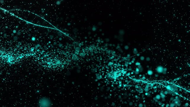 Geometric particles emerge from a plain basic background, while abstract particular dust creates a layered depth effect for cinematic title cards, atmospheric scenes, and digital compositions