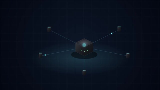 Futuristic Smart Grid Electrical Hub with Glowing Cyan Connection Lines and Green Load Balancing Indicators in Dark Technical Space