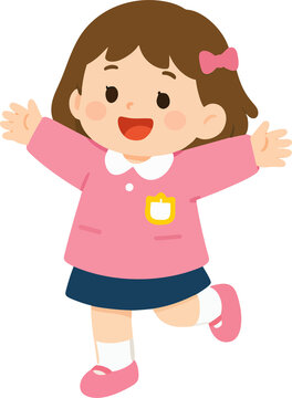 Cute Happy Girl Jumping with Arms Raised