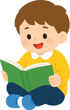 Cute Little Boy Reading a Book
