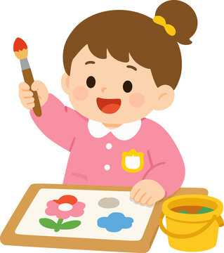 Cute Little Girl Painting with a Brush