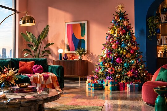Colorful Maximalist Christmas Tree With Vibrant Modern Holiday Decorations