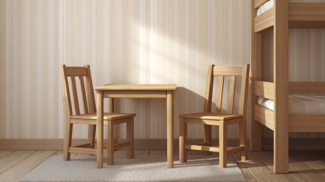 Wooden furniture set with a table and chairs