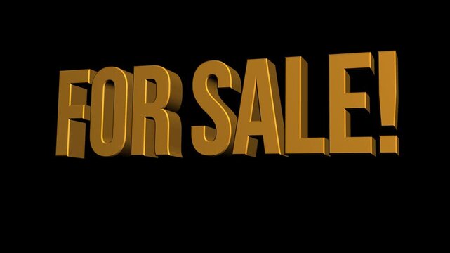 Golden 3D text 'FOR SALE!' on black