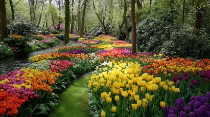 Fototapeta premium Multicolored spring flowers blooming in keukenhof garden, netherlands