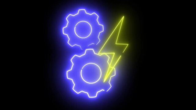 Gears spinning with electric bolt glow