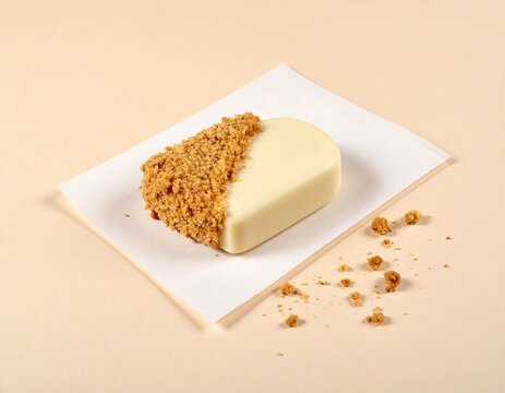 Delicious white chocolate pairing with crunchy cookie crumble on parchment paper