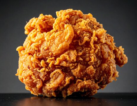 Crispy deep-fried savory chicken ball with crunchy textured coating on black background