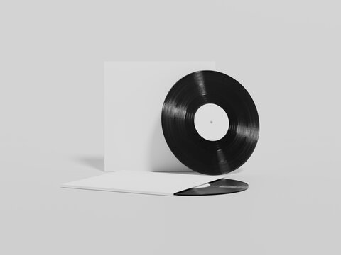 Realistic 3D Black Vinyl Record LP Album Cover Mockup