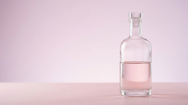 Clear Glass Bottle with Half-Filled Pastel Pink  Liquid