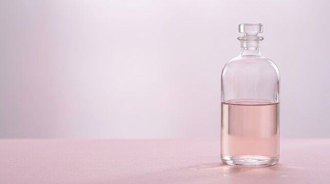 Clear Glass Bottle with Half-Filled Pastel Pink  Liquid