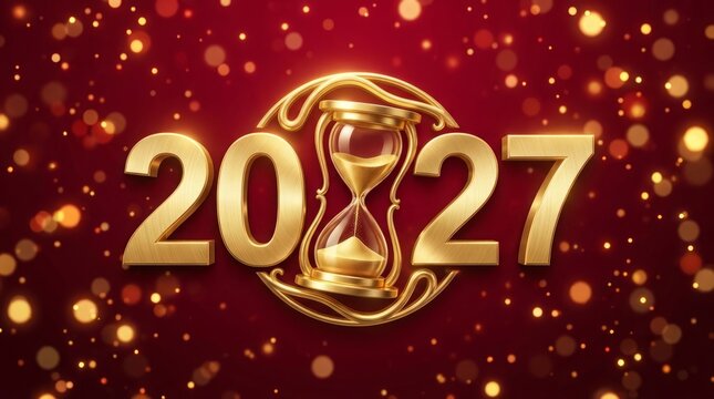 Golden 2087 year number with hourglass design on festive background