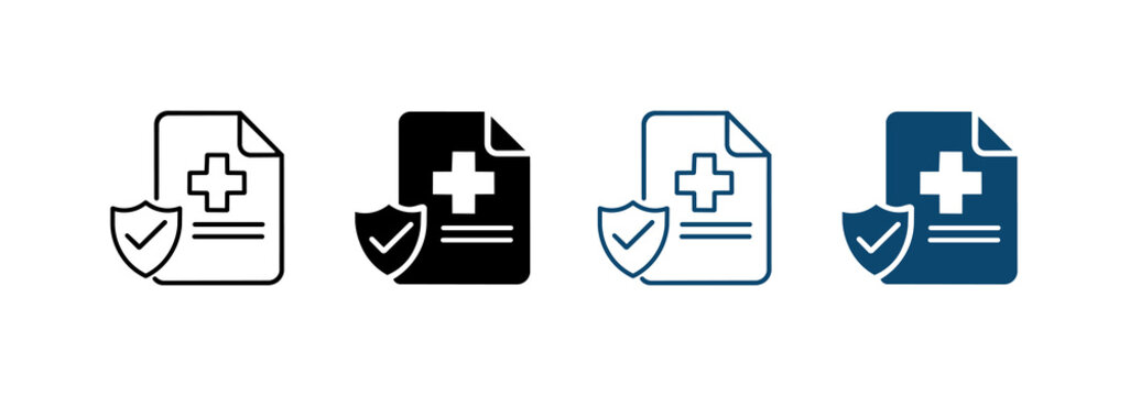 Medical certificate icon set. Symbols for health documentation, doctor's approval, and patient medical records.