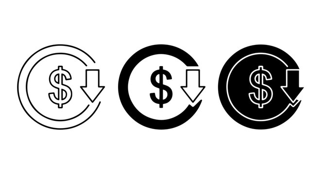 Dollar Sign Down Arrow Icons, Price Reduction Symbols, Cost Decrease Graphics