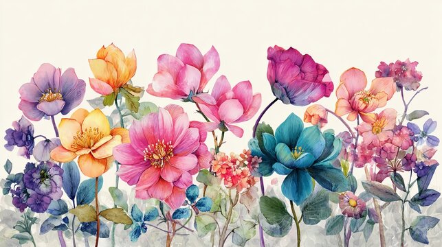 Watercolor flower illustration set with hand painted floral elements