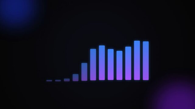 Neon blue and purple equalizer bars animation on dark background