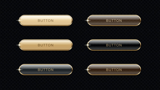 Luxury Gold and Black Glossy Web Button Set with Golden Borders and Sparkles for Premium UI Design
