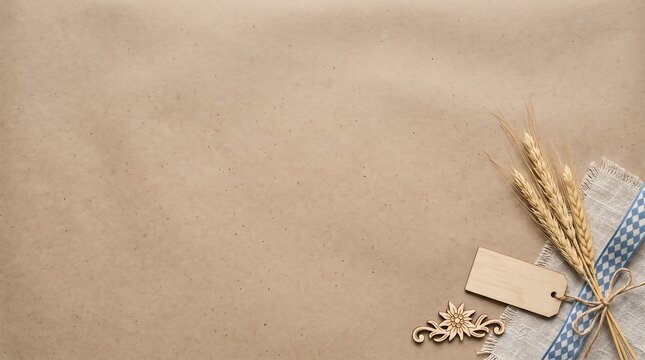Bavarian style festive background with wheat and rustic tag for Oktoberfest invitation or menu design