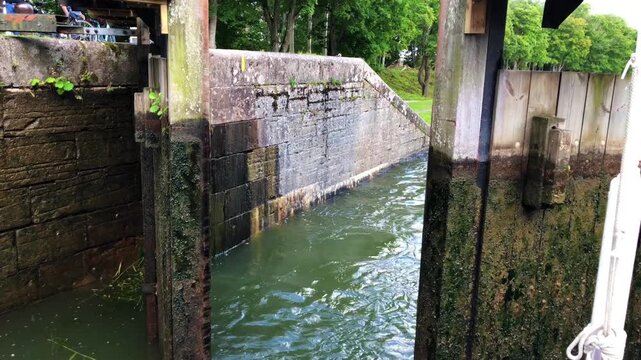 Opening of lock in G&ouml;ta canal at Borensberg, &Ouml;sterg&ouml;tland, Sweden
